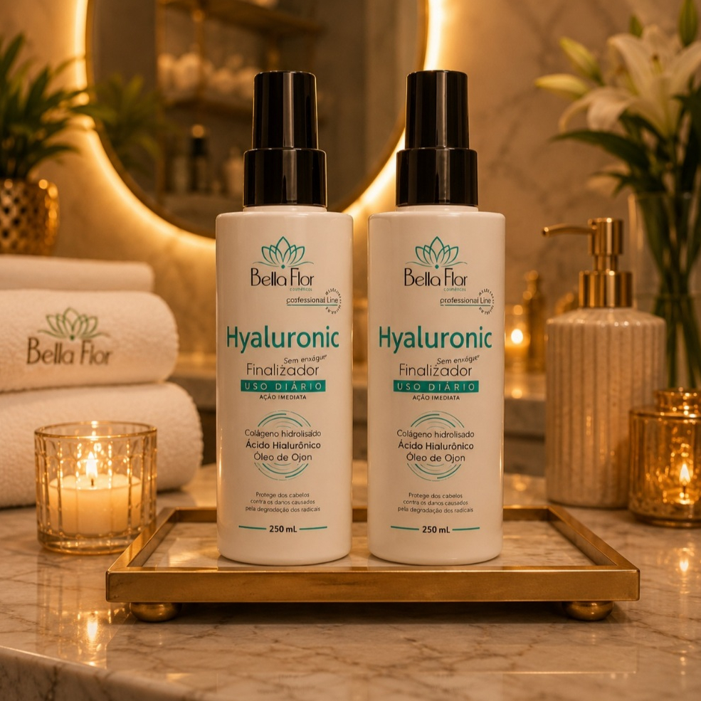 Kit 2 Finalizador Reparador Spray Hyaluronic Bella Flor 250ml Reparador Sem Enxágue Controle Frizz e Volume Uso Diário