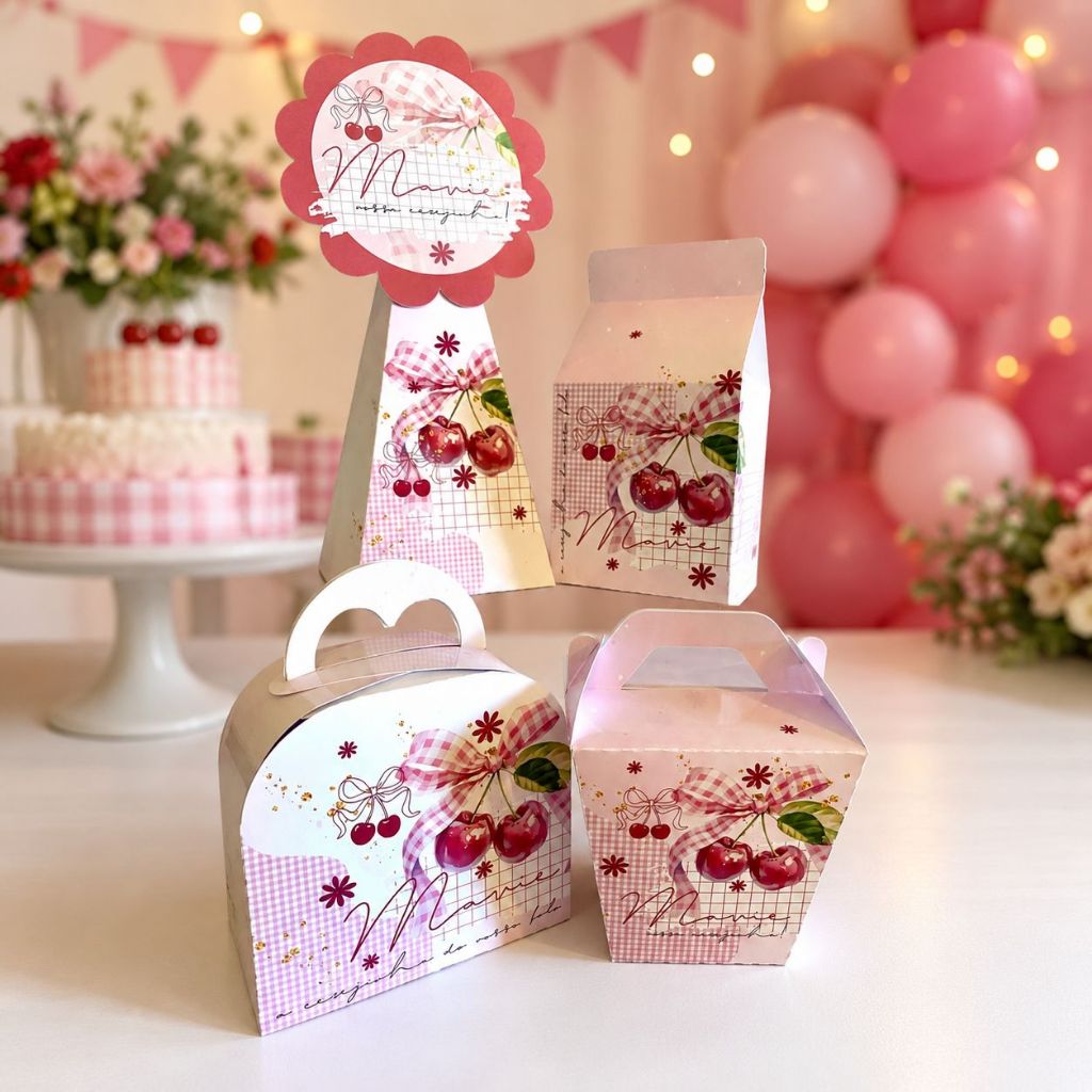 Kit Caixinhas Personalizadas Cerejinha Cereja Lembrancinha Surpresinha Para Festa Aniversário Linda Barata e Econômica