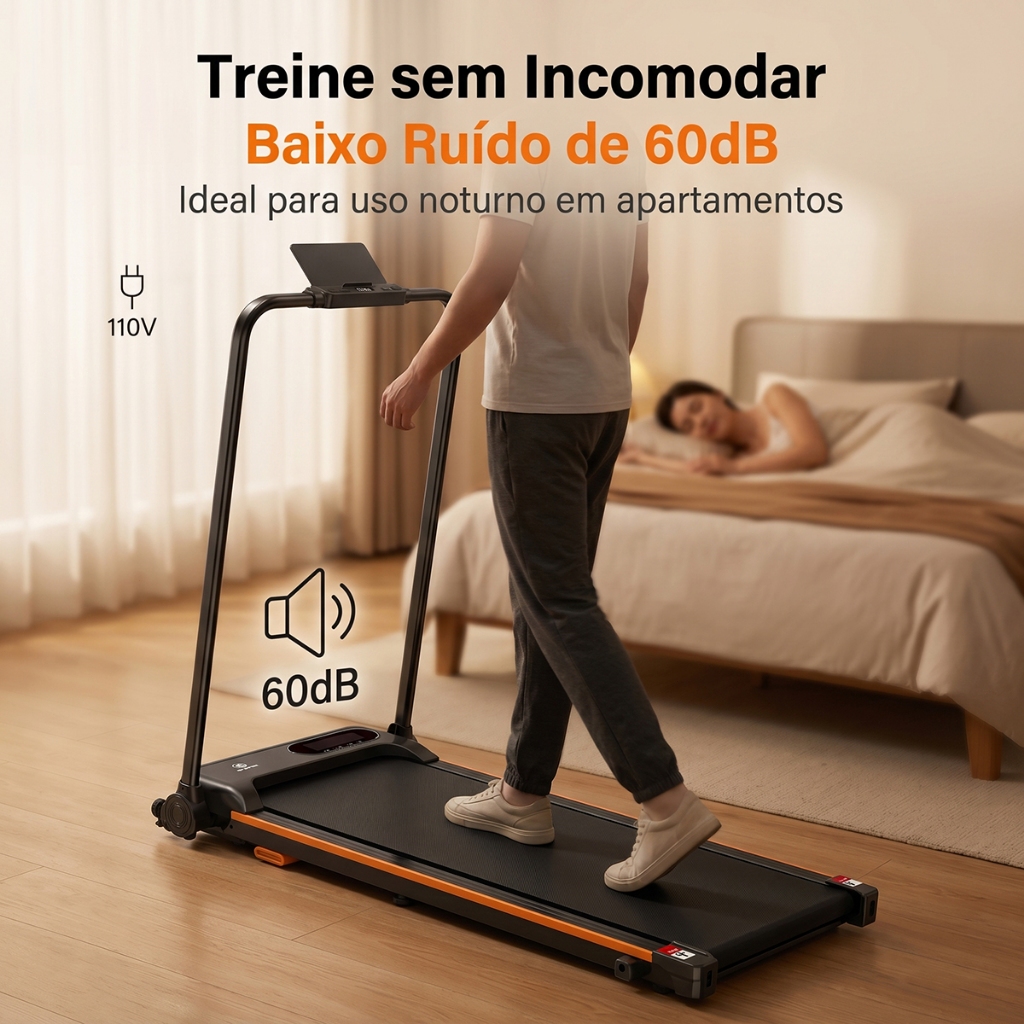 Esteira Ergométrica Mini Dobrável 1-10km/h - MOTOR 1.5HP SILENCIOSO - 110 220V Home Fitness, Até 90kg