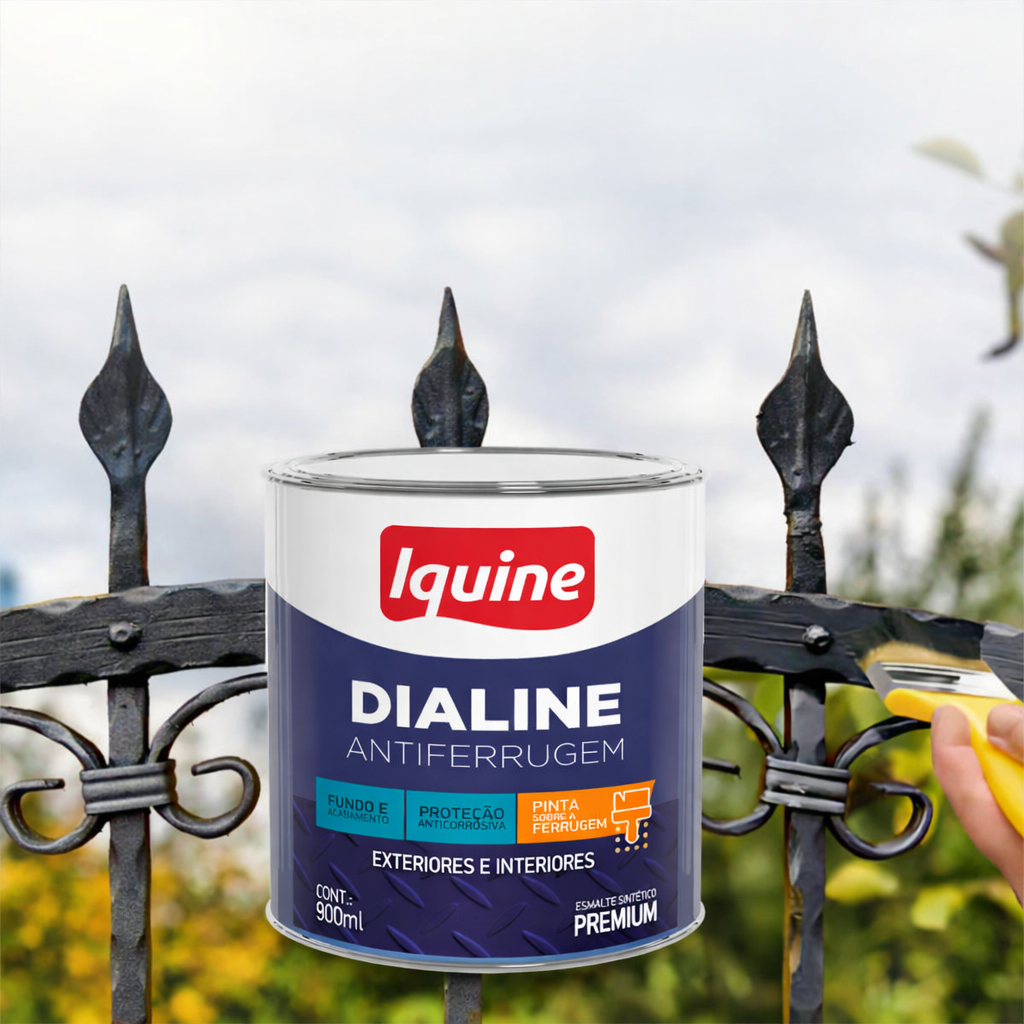 Dialine Premium Tinta Esmalte Metais e Madeiras Tinta Esmalte Direto na Ferrugem 900ml Preta/Branca