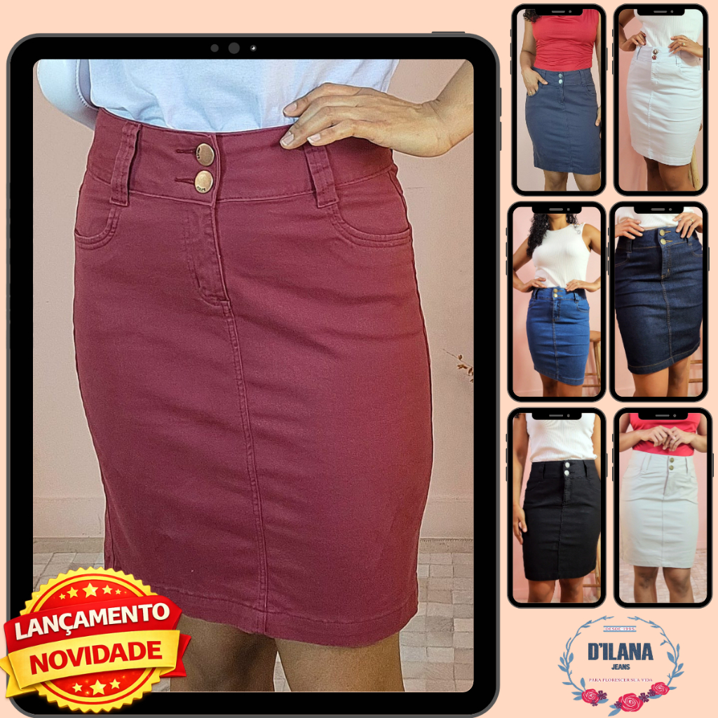 Saia Secretária Feminina Jeans/Colorida Moda Modesta 32111