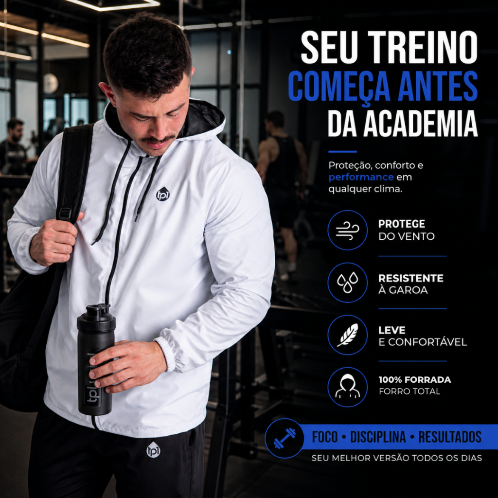 Jaqueta Corta Vento Masculina Com Capuz impermeavel 100% Forrada Academia Esportiva Ziper Bolso Moto
