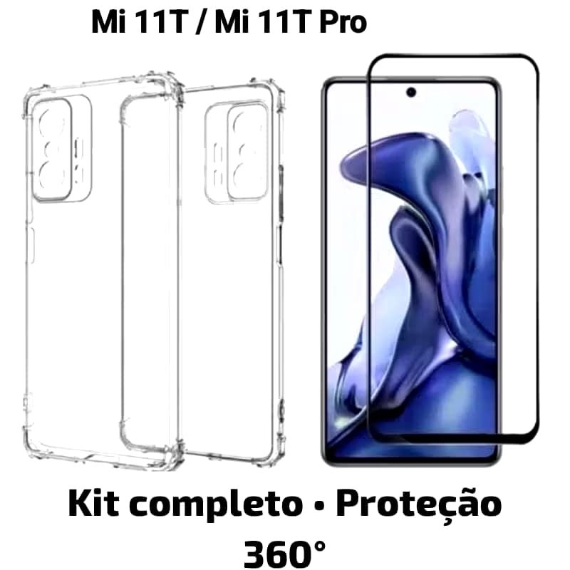 Kit Capinha transparente + Película de vidro 3D para Mi 11T/Mi 11T Pro