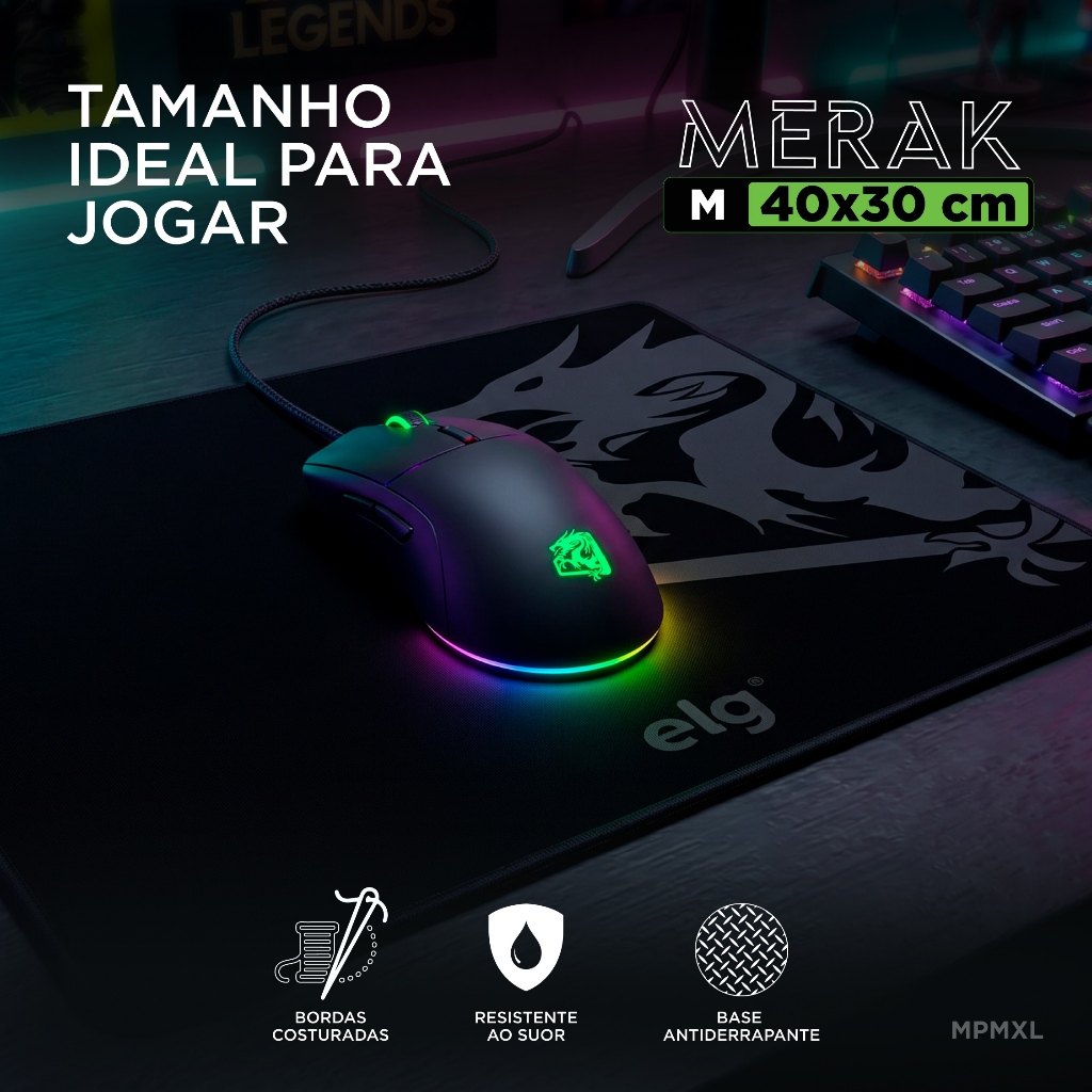 Mousepad Gamer Merak Speed, Médio 40x30cm, Borda Costurada, Base Antiderrapante, Preto, MPMM, ELG · foto 2