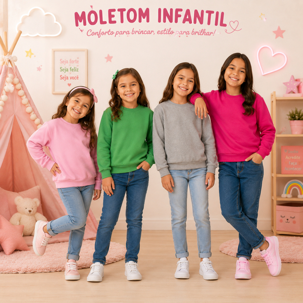 Kit 4 Casacos de Moletom Infantil Feminino – Felpado, Liso, Inverno Quentinho
