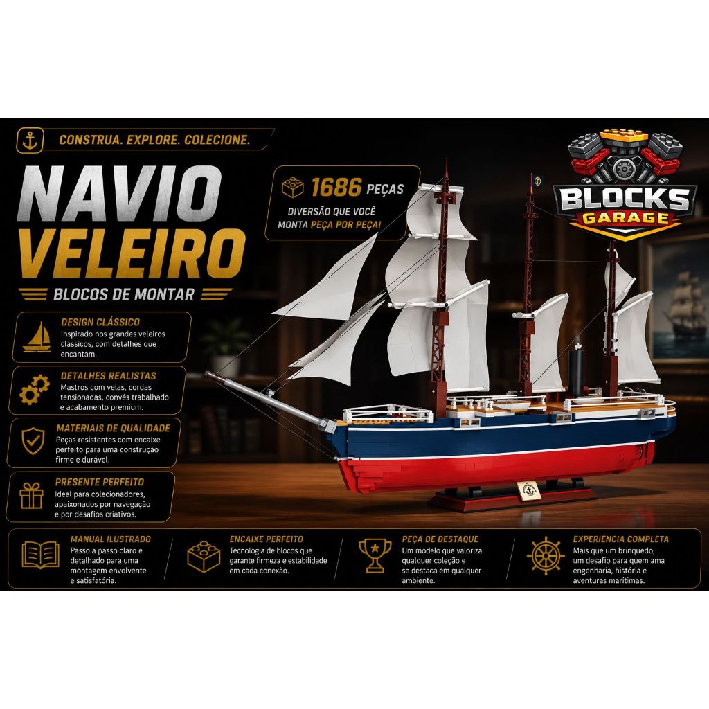 Blocos de Montar Lego Navio Veleiro 1686Peças Com Manual de Montagem **COM CAIXA(BOX)**