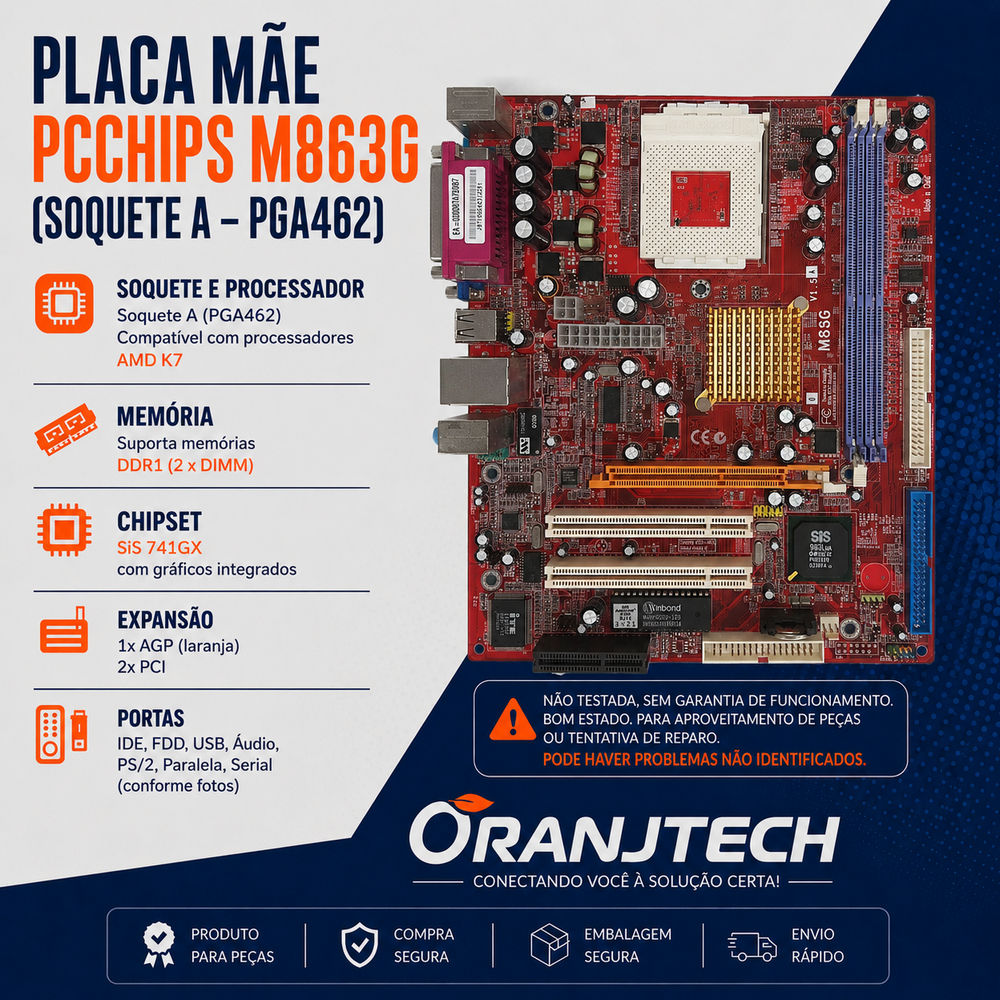 Placa Mãe PCChips M863G + Cooler - Sucata