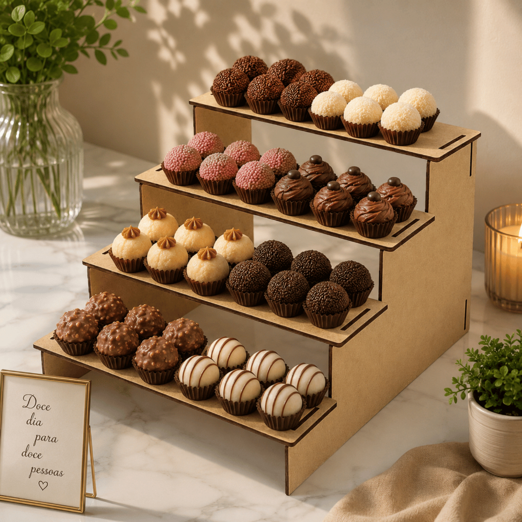 Escada para decoração de mesa C/ 4 degraus em mdf Cru Linha premium Casa Decor Premium promoção