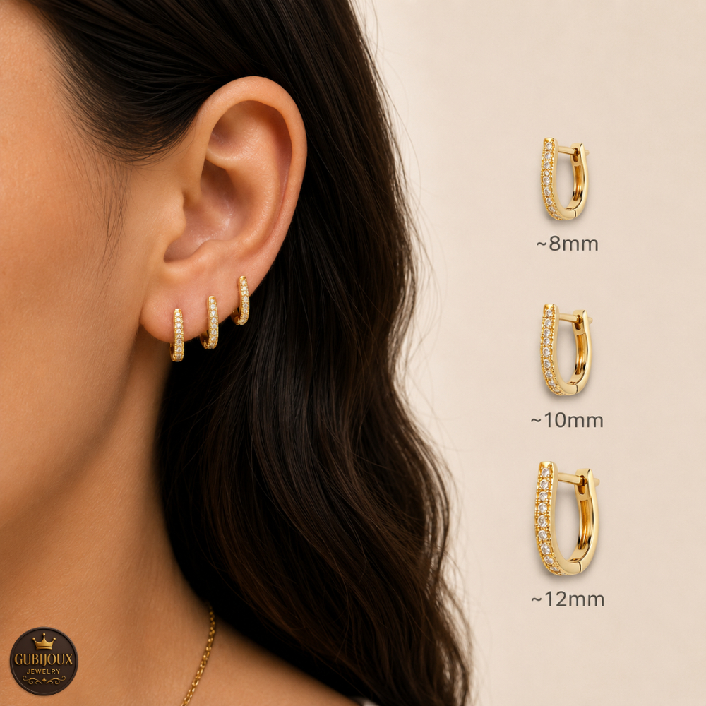 Trio Brinco Argola Grossa Cravejada Zircônia Banhado Ouro 18K Feminino Luxo Brilho Intenso