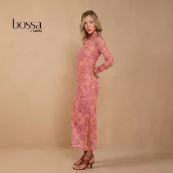 Lovito Bossa Vestido Feminino Longo de Tule Com Mangas Longas Estampa Borboletas DRB18891919