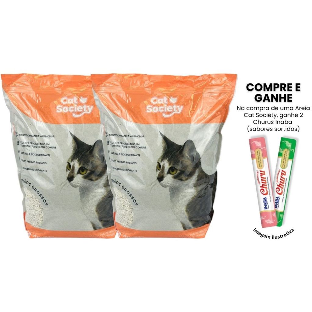 Kit 2 Areias Higiênicas Biodegradáveis Gatos Roedores Cat Society Grãos Grossos4Kg