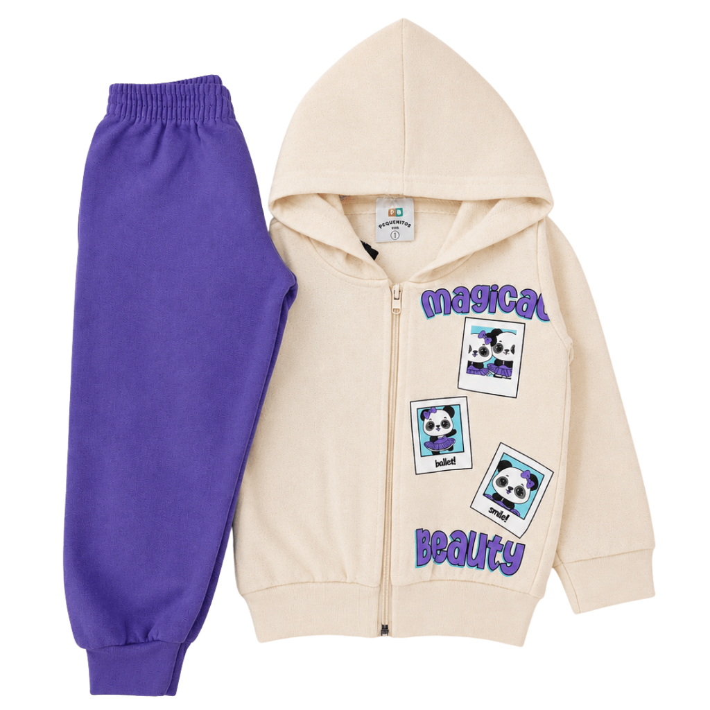Conjunto Infantil Feminino Moletom com Capuz e Zíper Estampa Sortida