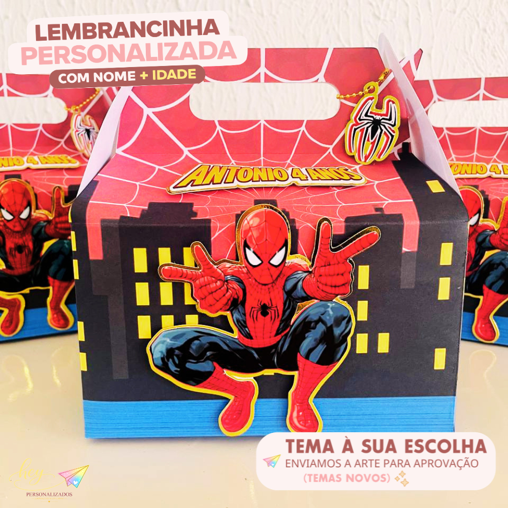 Lembrancinha Homem aranha Personalizada | Caixa Maleta | Nome e Idade | Festa Escolar | Aniversário Infantil