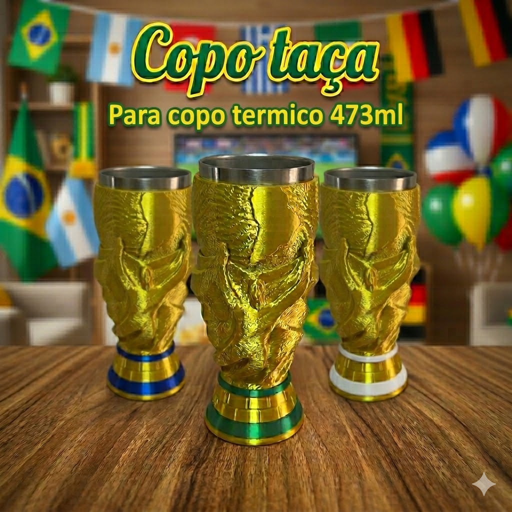 Copo Colecionador Taça do Mundo Para Copo Térmico 473m - Edição Limitada - Presente Criativo Troféu de Futebol Copa 2026