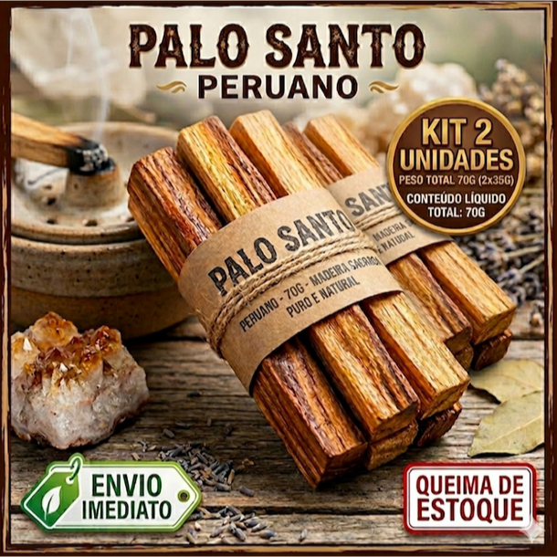 INCENSO NATURAL  PALO SANTO PERUANO  LIMP ENER PALO SANTO PERUANO LEG 70 G  COM 2 PACOTES 35 GRAMAS