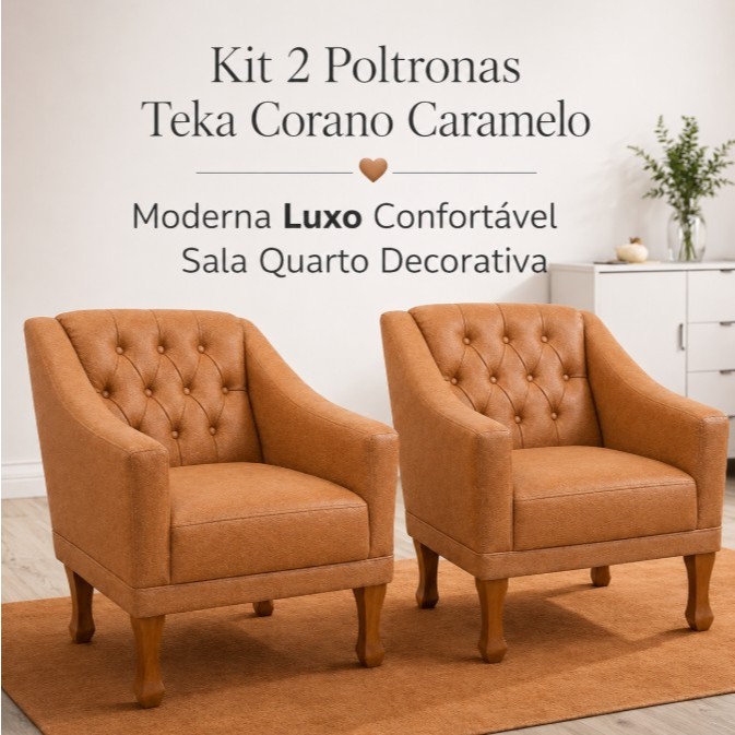 Kit 2 Poltronas Teka Corano Caramelo ✨ Conforto Luxo Sala Escritório