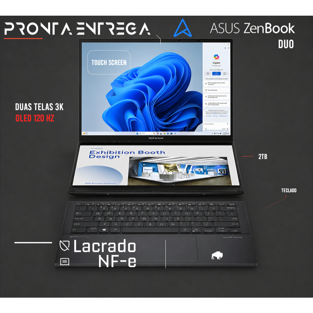 Notebook Asus Zenbook Duo UX8406C Intel Ultra 9 32GB RAM 2TB Touch 14" Win11