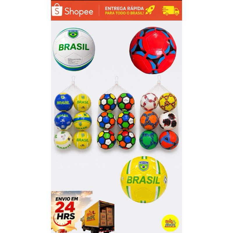 Kit 6 Bolas De Futebol”na Rede ”-Brasil,Colorida e cores sortidos- Tamanho 5 Profissional.