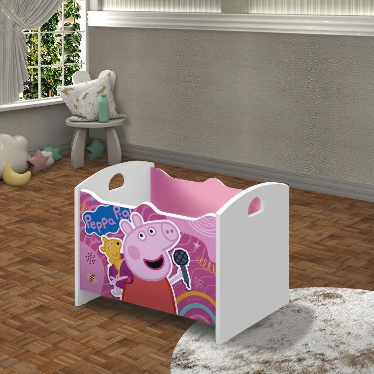 Baú Organizador Multiuso Infantil Peppa Pig Rosa MDF para Brinquedos e Quarto de Criança Ofertamo