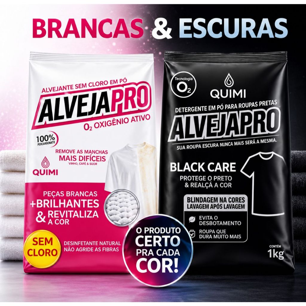AlvejaPro Branco & Preto 1kg | Alvejante Sem Cloro e Detergente para Roupas Escuras