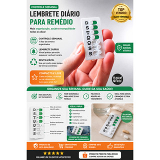 Controle Semanal de Medicamentos ou Suplementos (Lembrete diário para remédio ou Suplementos) Compacto e Reutilizável