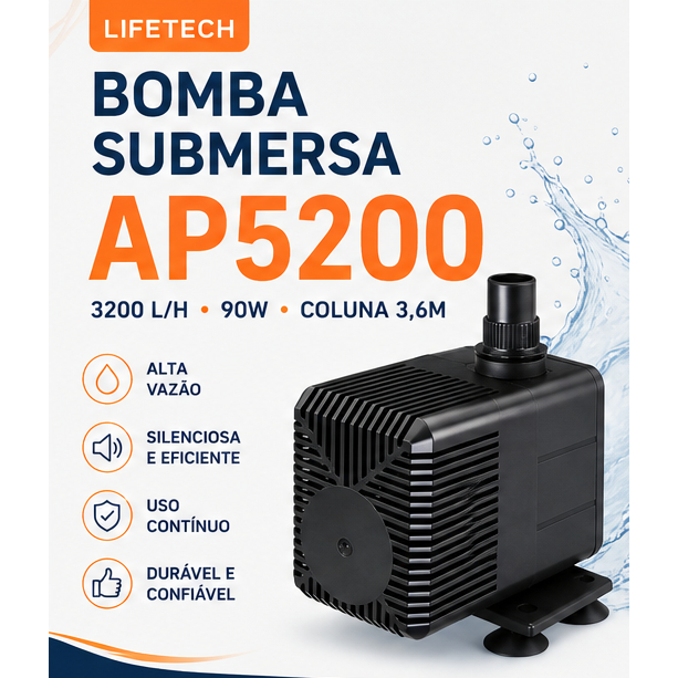 BOMBA SUBMERSA SUBMERSA AP5200 2.600L/h AQUÁRIO CLIMATIZADOR FONTE