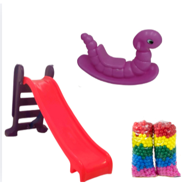 Kit Infantil Valentina Brinquedos Escorregador Médio 3 Degraus + Gangorra Nhoca + 200 Bolinhas