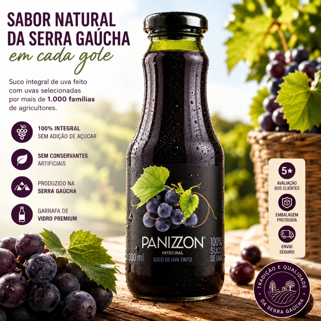 suco de uva 300 ml vidro panizzon integral sem adiçao de açucar