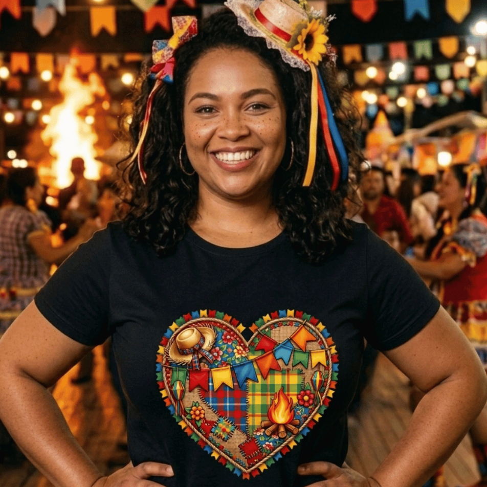 Camiseta PLUS SIZE Coração Junino - 100% Algodão - Conforto e Estilo - Unissex
