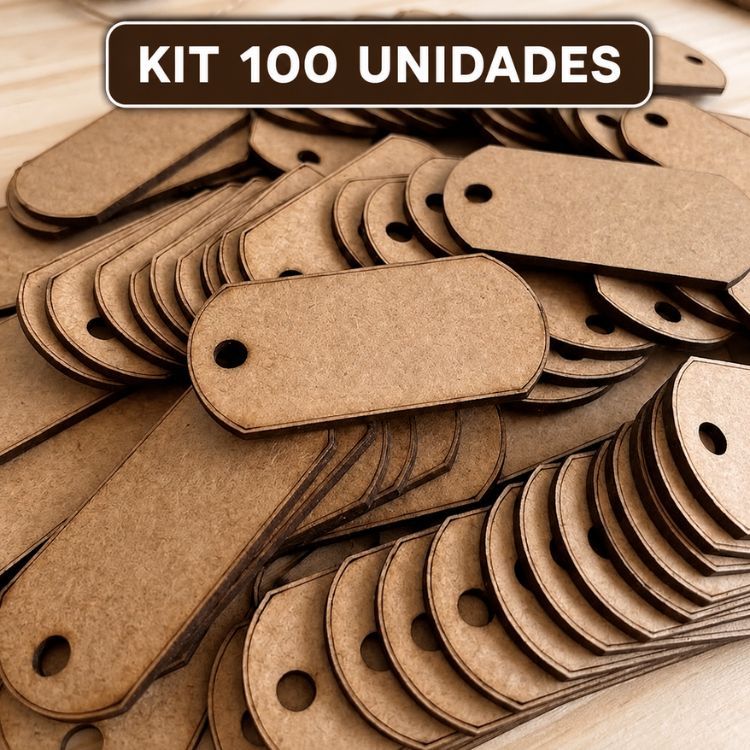 Tag Madeira MDF Lisa Cru Kit 100 Unidades 7,5x3,5cm Para Chaveiro Artesanato Personalização MDF