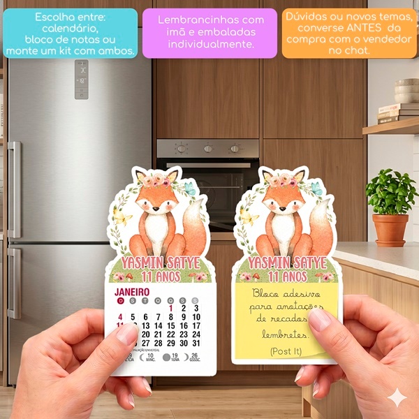 RAPOSA TEEN MINI CALENDÁRIO OU BLOCO DE RECADOS PARA LEMBRANCINHA DE FESTA DE ANIVERSÁRIO