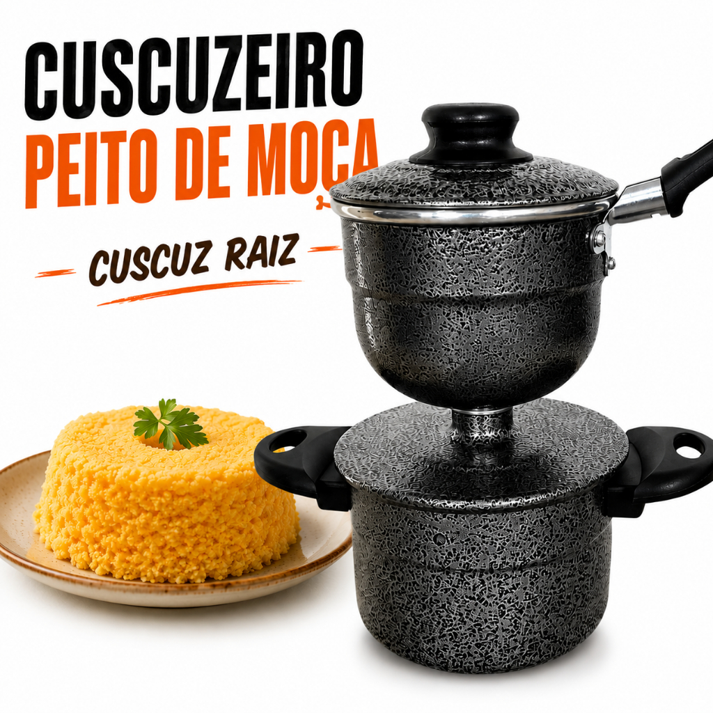 Cuscuzeiro Tradicional 1 Cumbuca Alumínio Reforçado Panela de Cuscuz a Vapor Peito de Moça Nordestino Fácil Limpeza