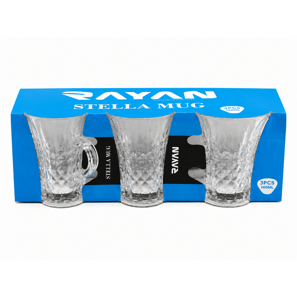Jogo de Xícaras Canecas Stella Mug Rayan Vidro Desenhado 6 Unidades 160ml