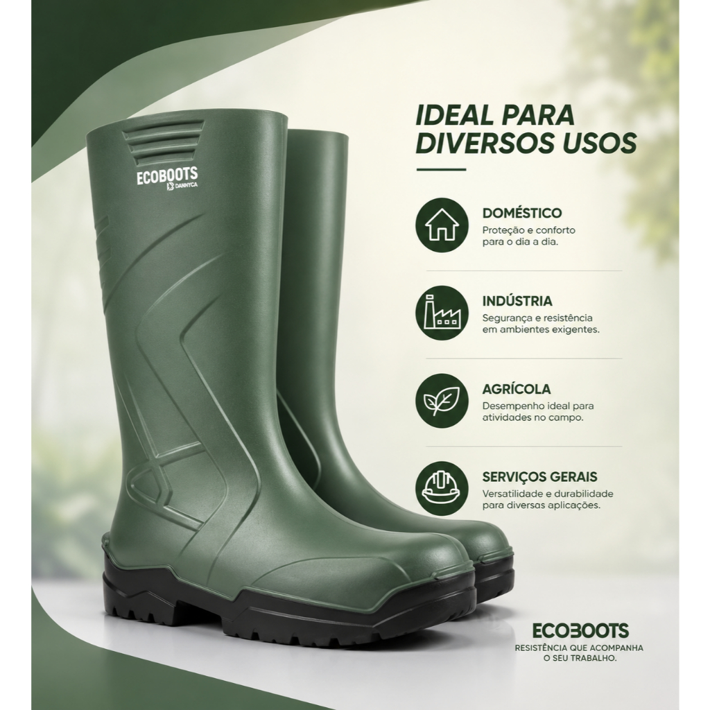 Bota Impermeável Antiderrapante Ecoboots Cano Longo Bracol Polytech PU Verde Solado Preto- CA35047