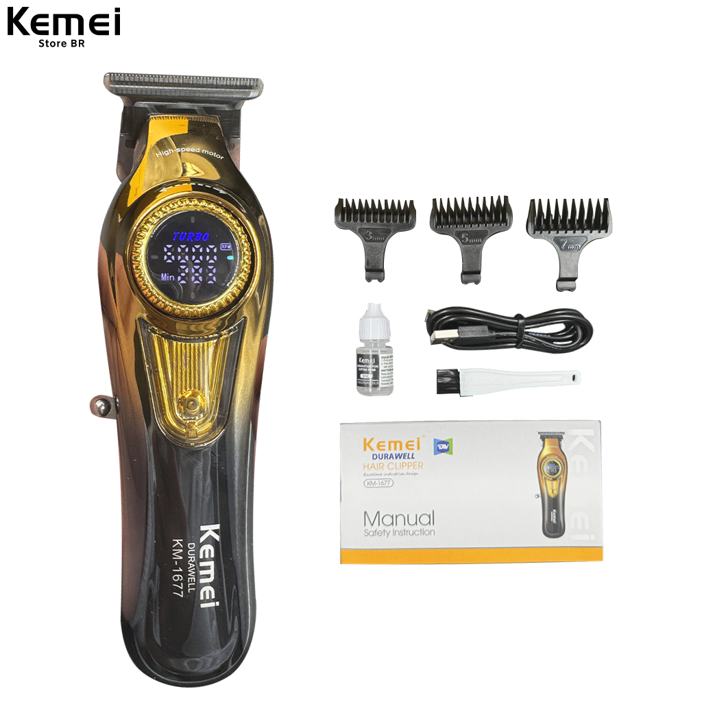 KEMEI 1677 Aparador De Barba Para Homens, Máquina De Cortar Cabelo Profissional, Máquina De Cortar