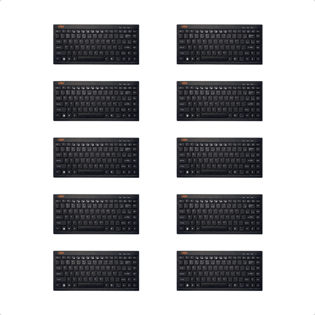 Kit 10 Teclados Multimídia com Fio Flat Oex TC301 Mini USB Padrão ABNT2 Teclas Baixas