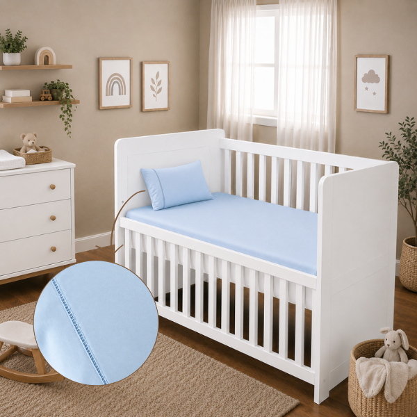 Jogo Lençol 2 peças Quarto de Bebê Berço Americano Fronha Ponto Palito Lisa 400 fios
