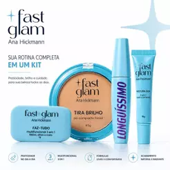 Kit Fast Glam Ana Hickmann Maquiagem Completa para Rosto Olhos e Lábios Efeito Pele de Cinema