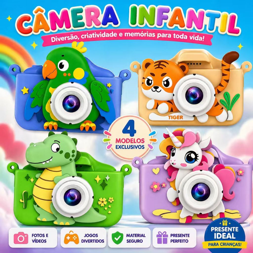 Camera Infantil Digital Filmadora Mini Maquina  Fotografa E Filma Tira Foto De Verdade