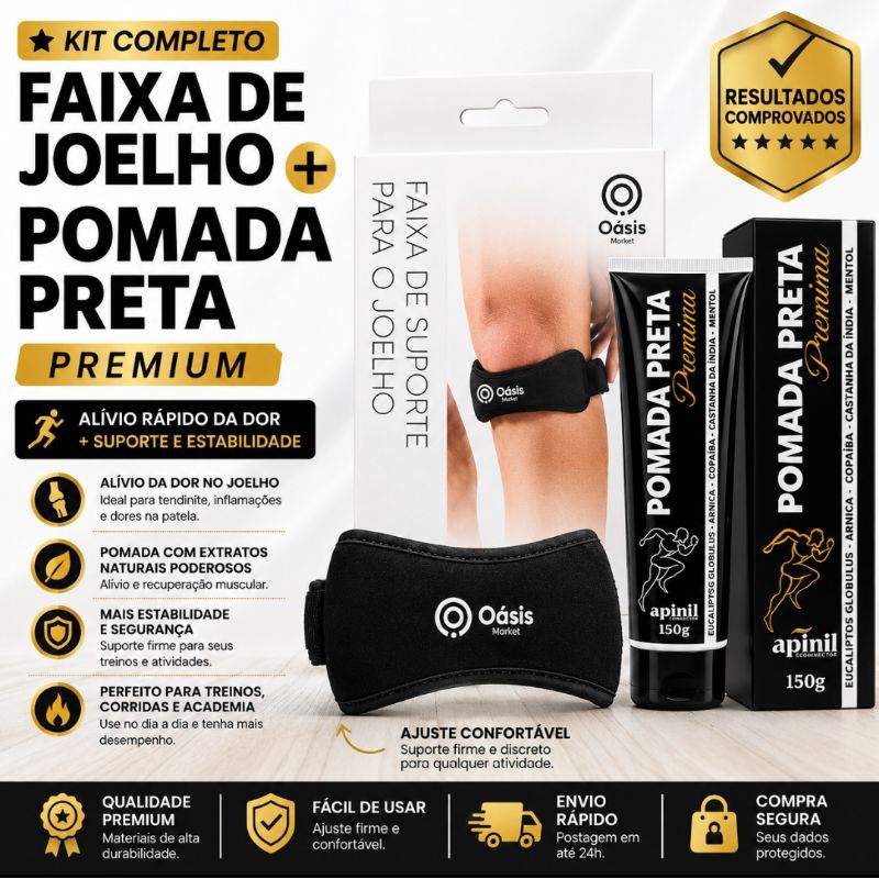 Faixa Sub Patelar Joelheira Tendinite + Pomada Preta Dor Joelho Academia Corrida Tendinite