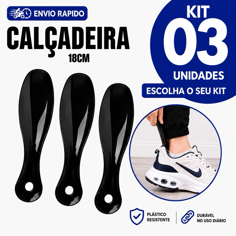 Calçadeira de Tênis 18cm Kit 01 02 ou 03 Unidades Calçador de Sapato Plástico