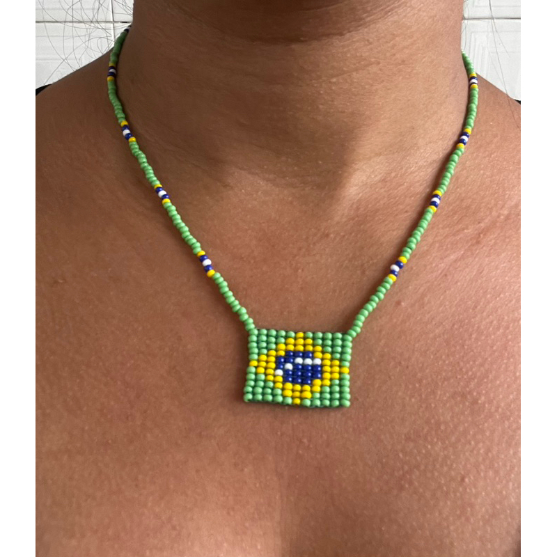 colar de miçangas bandeira do Brasil/colar bandeira do Brasil/colar de miçangas jablonex Brasil