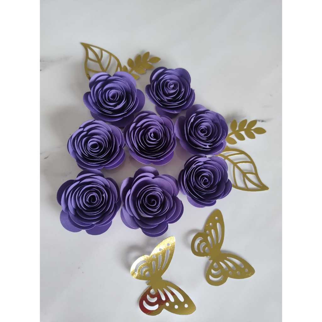 KIT FLORES ROSAS PERSONALIZADAS  para topo de bolo - KIT com 10 unidades