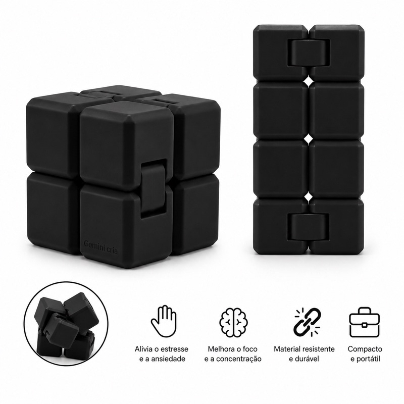 Cubo Mágico Sensorial Infinito Anti Stress Fidget Toy Infinity Cube - Preto