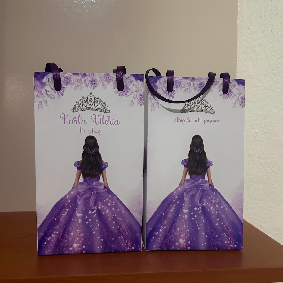 Sacolinha Surpresa Personalizada XV Anos 15 Anos Lilas Roxa Royal Flor Lembrancinha Aniversario