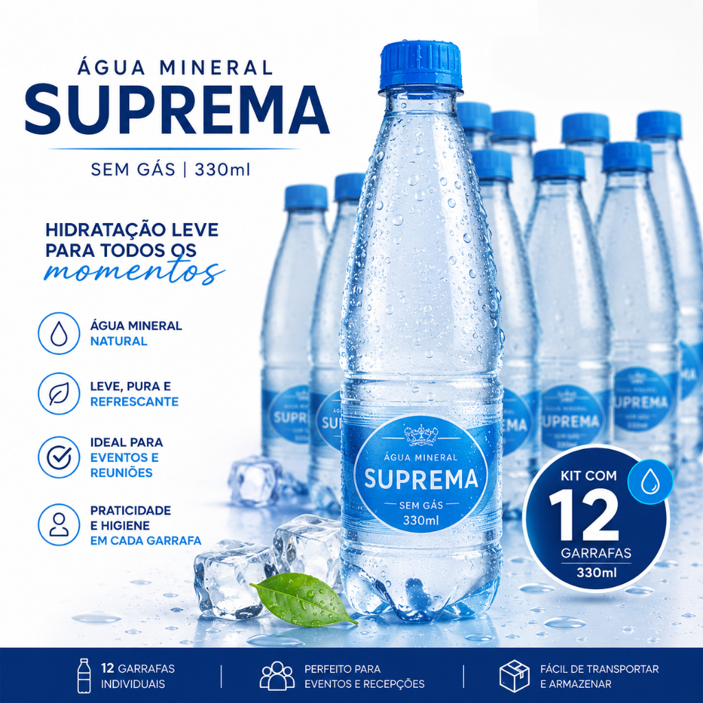 Agua Mineral Pura Com S/ Gás Suprema 330ml Kit 12Un