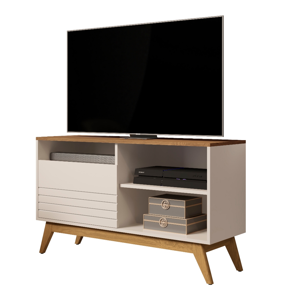 Rack Fênix Retro 1 Porta Sala Quarto Pés de Madeira para Televisão 43" Polegadas Inova BR Móveis