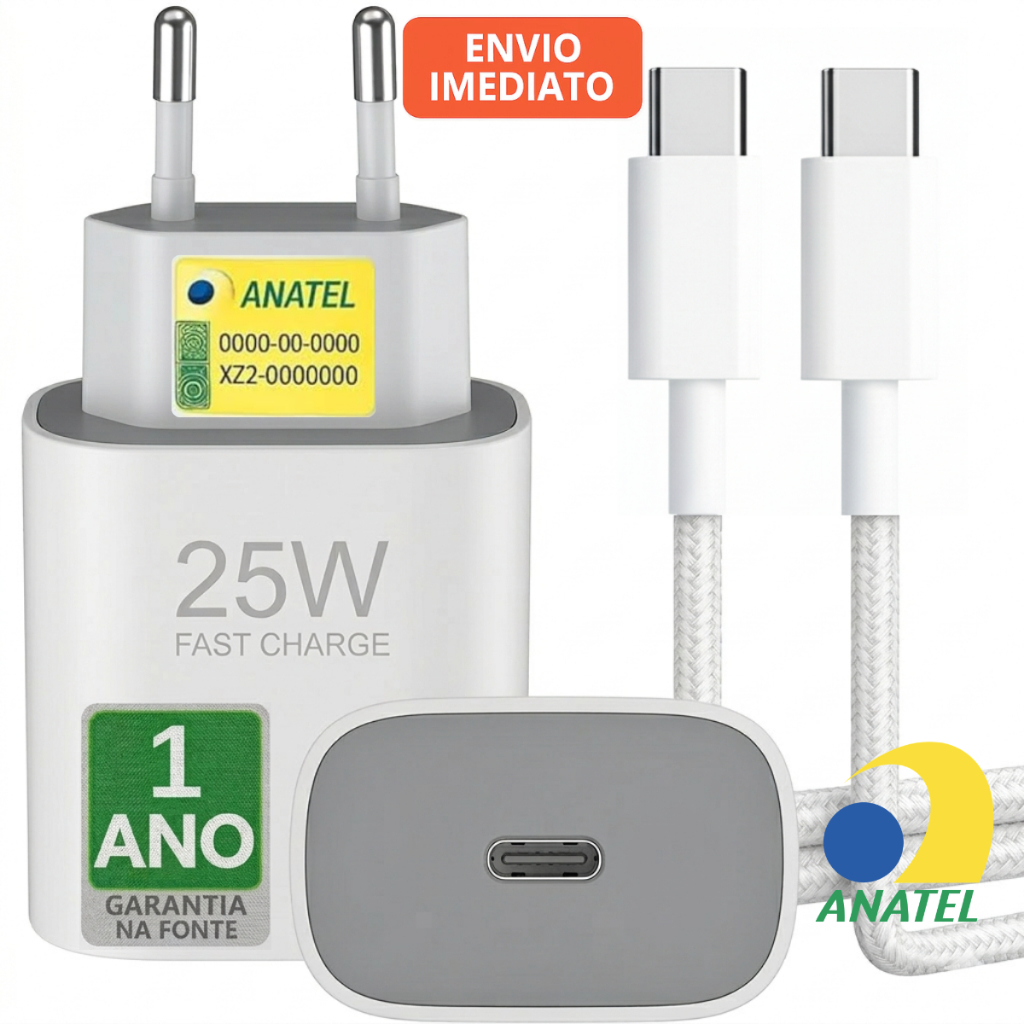 Carregador 25W para Samsung Galaxy A15 A35 A36 A55 A70 A72 S23 S24 S25 S26 Z Fold, Z Flip Carga Rápida Cabo Tipo C