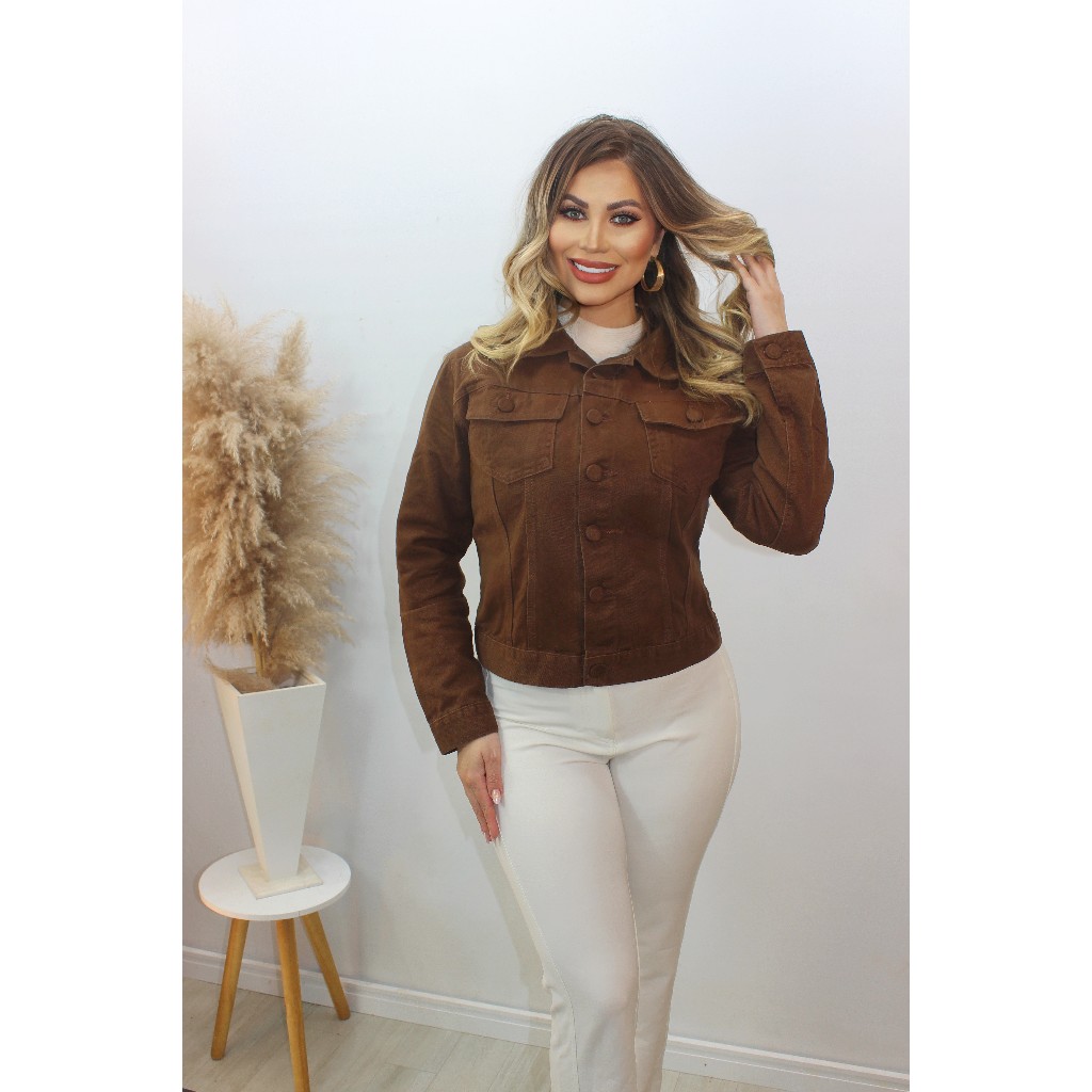 jaqueta feminina marrom com botão kf