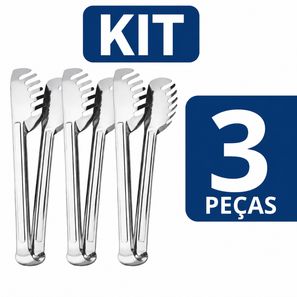 Kit 3 Pegador de Massa Inox 20cm Macarrões Talharim Saladas Cozinha Lanchonete Restaurante Profissional